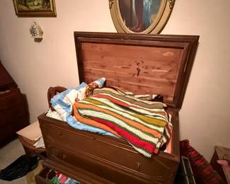 Lots of homemade afghans and quilts