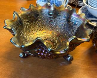Fenton Persian Medallion Carnival Ruffled Bowl Silver
