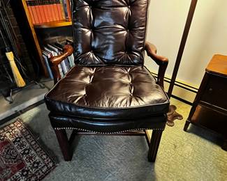 Vintage tufted leather chair with nailhead trim