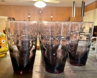 VINTAGE LIBBEY SATURN OPTIC PURPLE AMETHYST GLASSES 