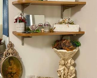 MCM CHALKWARE CHERUB PLANTER, ANTIQUE MADE IN ENGLAND SHELL/SHIP MOTIF BOX