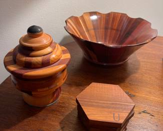 HANDCRAFTED WOODEN BOWL & JAR WITH LID
