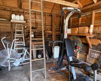 BOWFLEX EXTREME WORKOUT SYSTEM, ANTIQUE WOOD LADDER, ALUMINUM LADDER
