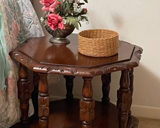 CARVED OCTAGON SHAPED SIDE TABLE