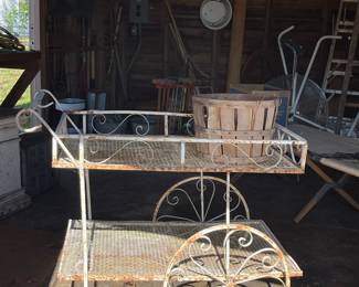 VINTAGE WROUGHT IRON PLANT CART