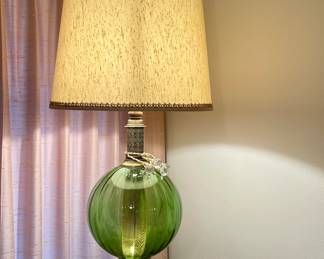 MCM GREEN GLASS GLOBE LAMP, MCM GREEN DISH
