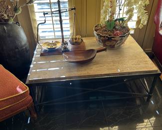 Travertine and stone coffee table 