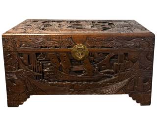 1960s Camphor Chinese Carved Trunk