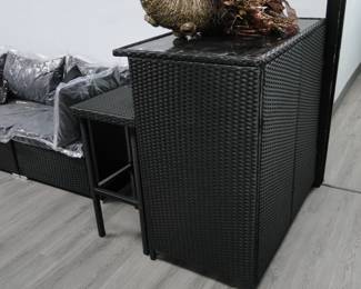 Wicker bar and stools, perfect indoors or outdoors.