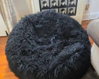 Tow Large Black Faux Fur Bean Bags