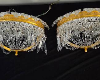 4 Baccarat Gilt "Crinoline" Crystal Sconces