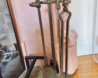 Antique Arts & Crafts Wrought Iron Fire Tools
