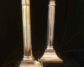 Antique Pair, George III-Style Silver on Copper Candlesticks