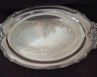 Large Silverplate Serving Tray Monogrammed "S"