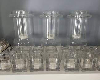 Nearly 100 "Ice Cube" Votives and 8 Glass Votive Lanterns