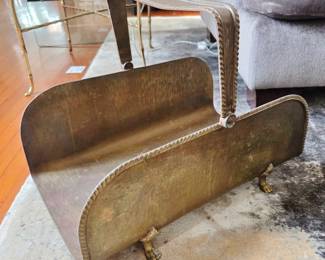 Mid-Century Hollywood Regency Hand-Hammered Brass Log / Magazine Caddy