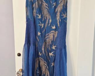 1920's Silk Chiffon Cocktail Dress w/ Gold Metal Thread