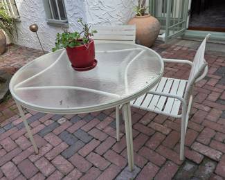 1970's Brown Jordan Patio Table and Two Armchairs