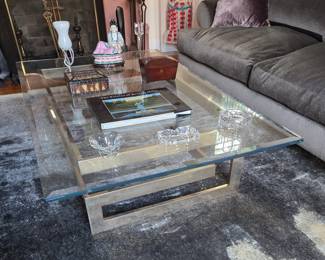 Large Mid-Century Beveled Glass / Brass Coffee Table
