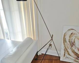Pair of (French?) Black / Brass Tripod Floor Lamps