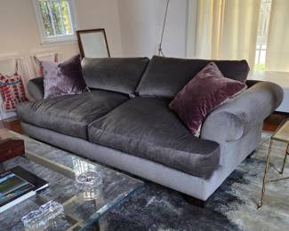 Pair, Large Mohair Down Sofas by Francis Sultana