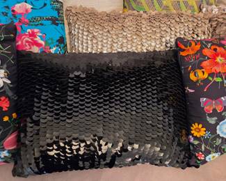 Pair of Black Sequined Pillows; pair of Silver Sequined Pillows