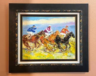 Duaiv, L' arrivee, oil painting on canvas, hand signed. Certificate or Authenticity and Appraisal provided.                                                                                                                            Duaiv creates paintings that transcend the boundaries of expressionism and impressionism. The techniques, originated by the first French impressionists and the expressionists who followed, are greatly explored by current painters, yet rarely are they mastered with Duaiv’s finesse