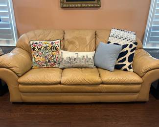 Leather Camel Colored Sofa and Matching Chair