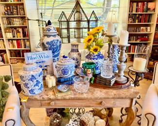 So much blue and white decor!  Over 30 pieces of Chinoiserie, not including Spode, Blue Willow, Grindley, Flow blue.