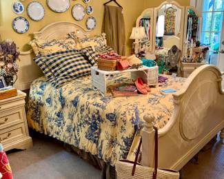 FRENCH Toile bedroom with clothing, shoes, lots of costume jewelry.  Lexington furniture.