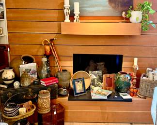 Art throughout several from Ballard Designs, CANES, OLIVE OIL JARS.