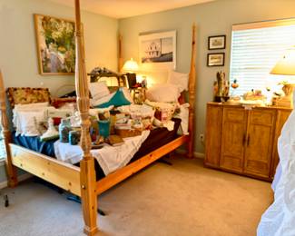 Linen Room with sewing, pine, art, vintage books, and amazing linens.