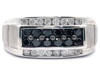 Men's 1 Carat Fancy Black & White Natural Diamond Pavé Textured Ring