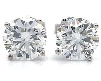2 Carat Diamond Solitaire Stud Earrings in 14k White Gold