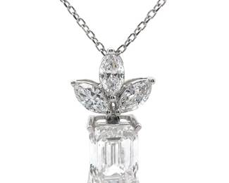 NEW! 2.30 Carat Diamond Mixed Cut Cluster Floral Leaf Pendant Necklace in 14k White Gold