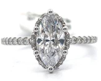 0.24 Carat Natural Diamond Marquise Hidden Halo Ring in 14k White Gold