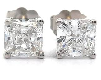 2.06 Carat Diamond Princess Solitaire Stud Earrings in 14k White Gold