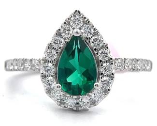 NEW! 1.76 Carat Emerald & Diamond Halo Ring in 14k White Gold