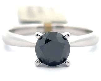 NEW! 1 Carat Natural Fancy Black Diamond Solitaire Ring in 14k White Gold