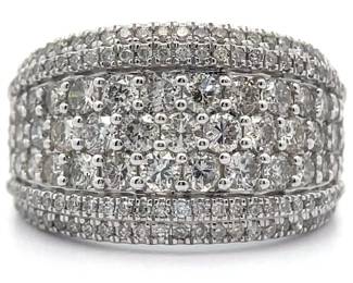 NEW! 2 Carat Natural Diamond Pavé Tapered Ring in White Gold