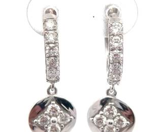 0.75 Carat Diamond Dangle Charm Huggie Hoop Earrings