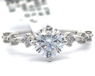 0.24 Carat Natural Diamond Hidden Halo Icicle Ring in 14k White Gold