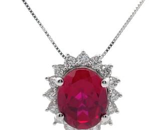 New! 3.01 Carat Ruby and Diamond Necklace in 14k White Gold