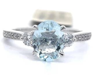 NEW! 2.25 Carat Natural Aquamarine & Pavé Diamond Ring in 14k White Gold