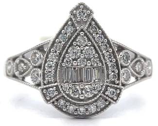 NEW! 0.38 Carat Natural Diamond Vintage Paisley Cluster Ring in White Gold