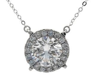2 Carat Diamond Pavé Halo Necklace in Platinum
