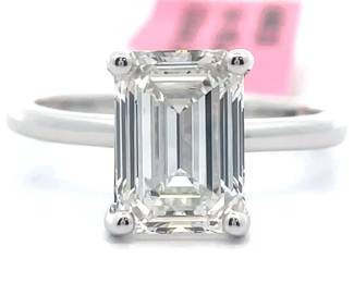 NEW! 3 Carat Diamond Emerald Cut Solitaire Engagement Ring in 14k White Gold