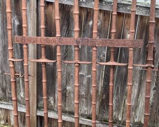 Locally hand forged iron "bamboo" gate. Approx 7' x6'