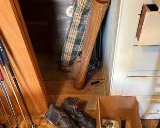 Old golf clubs, Hyde leather skates (sure grip), golf game