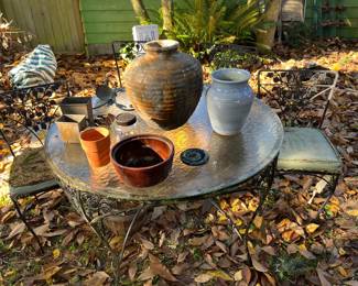 Wrought iron table + 4 matching chairs - as found